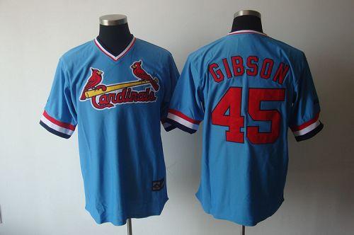 Cardinals #45 Bob Gibson Blue Cooperstown Throwback Stitched MLB Jersey - Click Image to Close